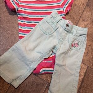 Y2K OshKosh B'gosh Light Blue Baby Pants and Old Navy Striped Bodysuit